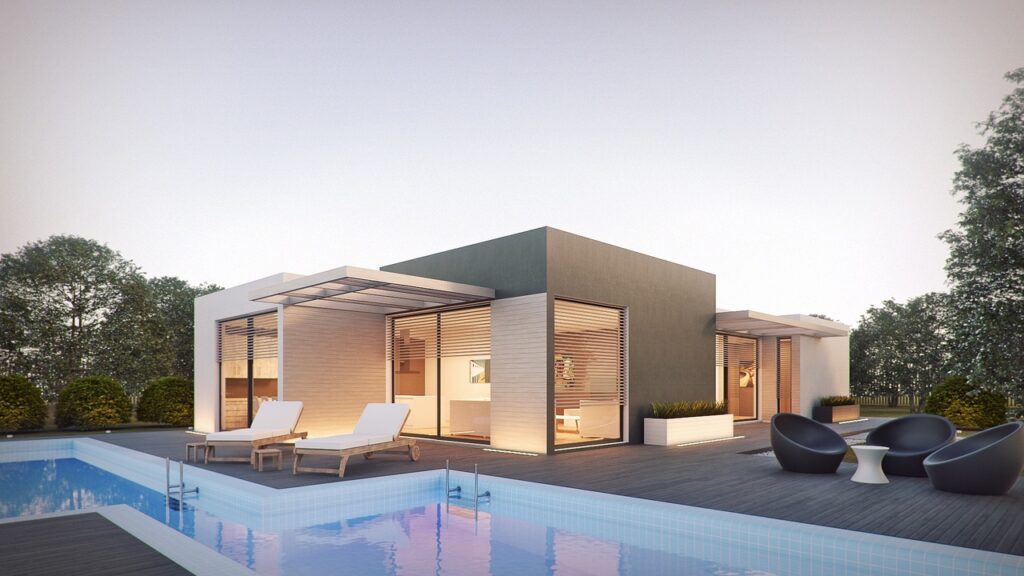 Beautiful House Exterior With Pool 3D Rendering