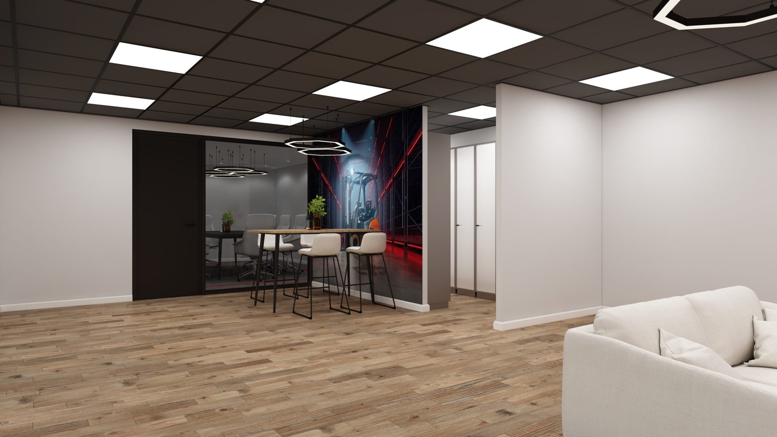 Astra office interior 3D render - open workspace