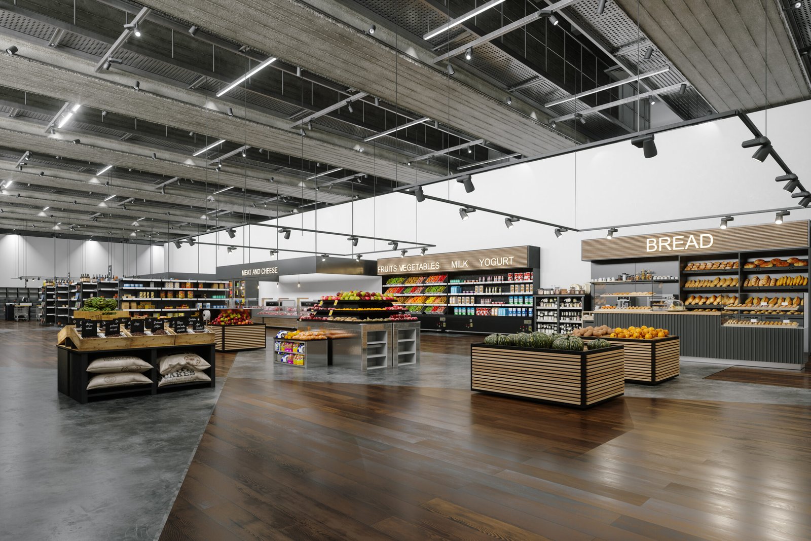 Supermarket interior 3D render
