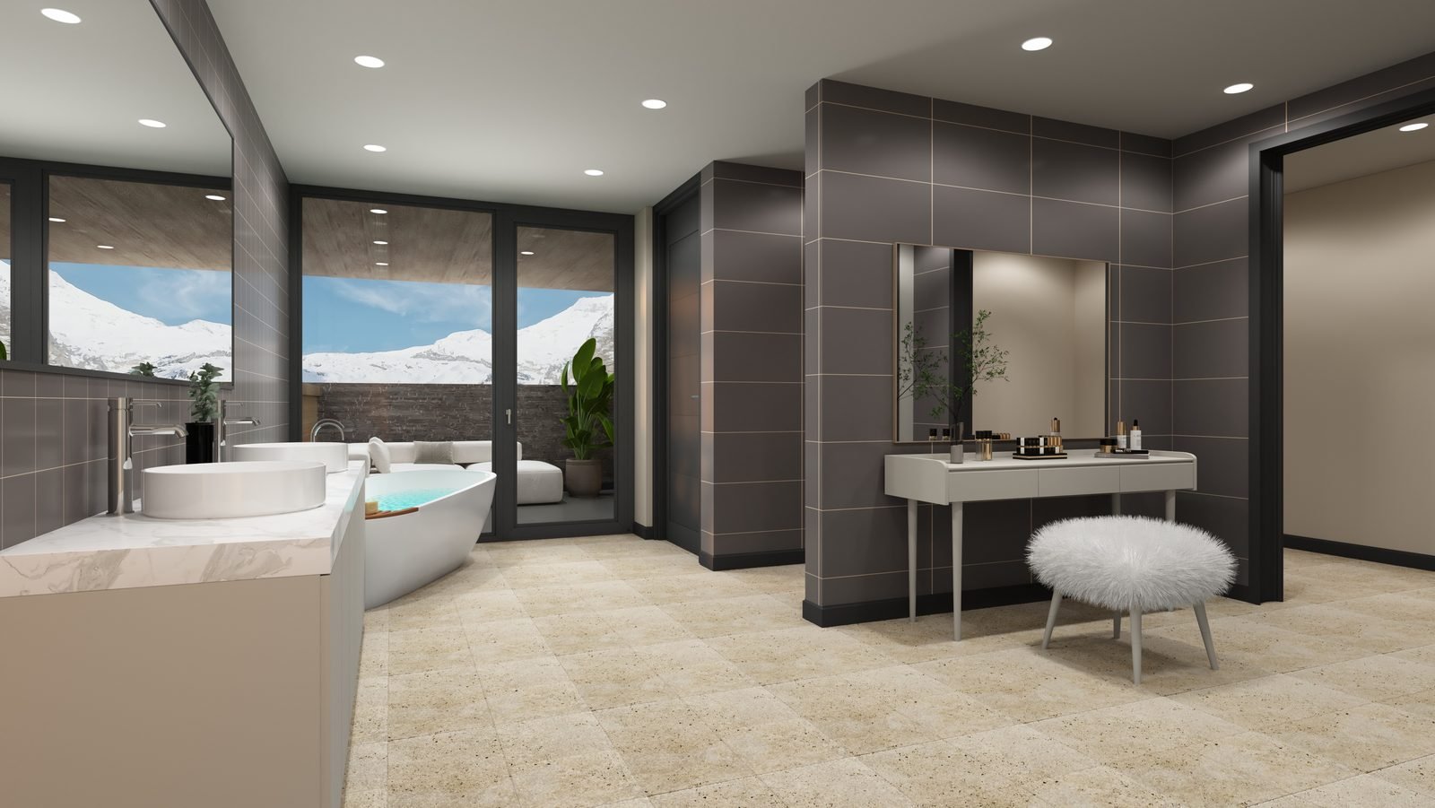 Chalet living area rendering