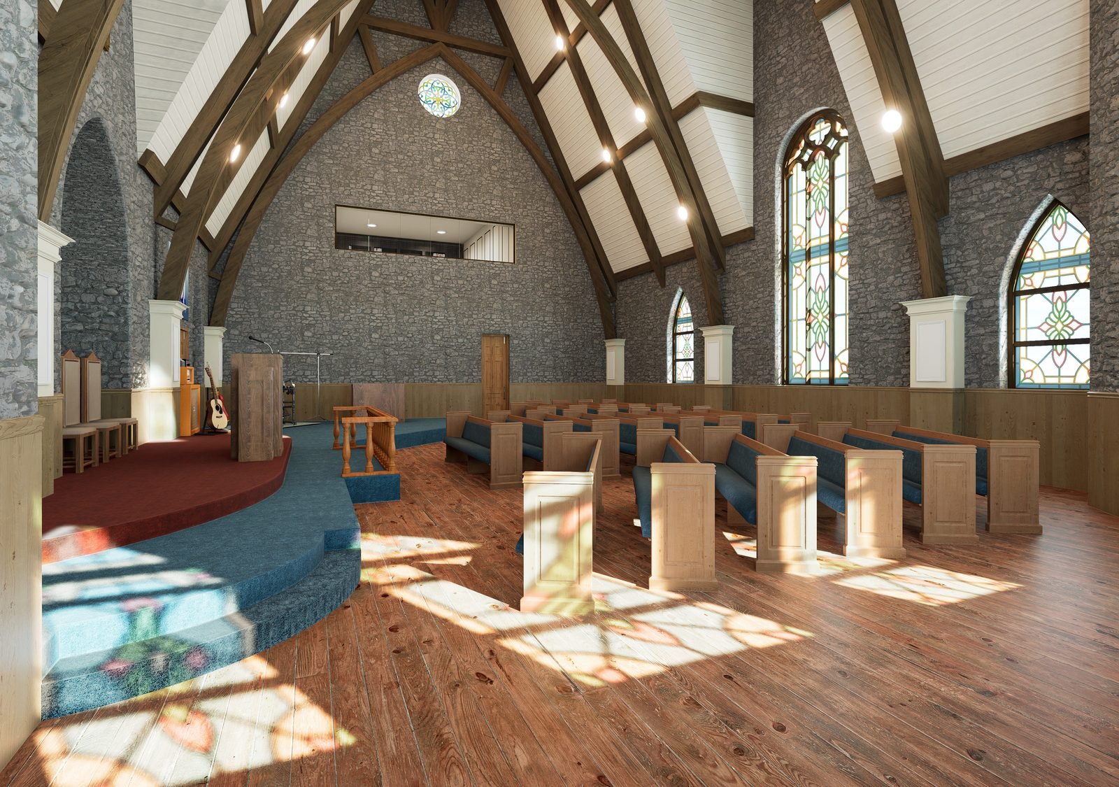 Sanctuary toward the entrance - 3D rendering